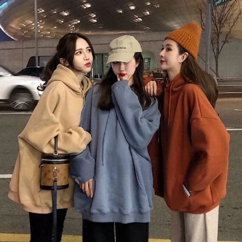 

Women's Fleece Lined Hoodie Loose Fit Design Sensation Autumn Winter New Style Korean Version Casual Trendy Top