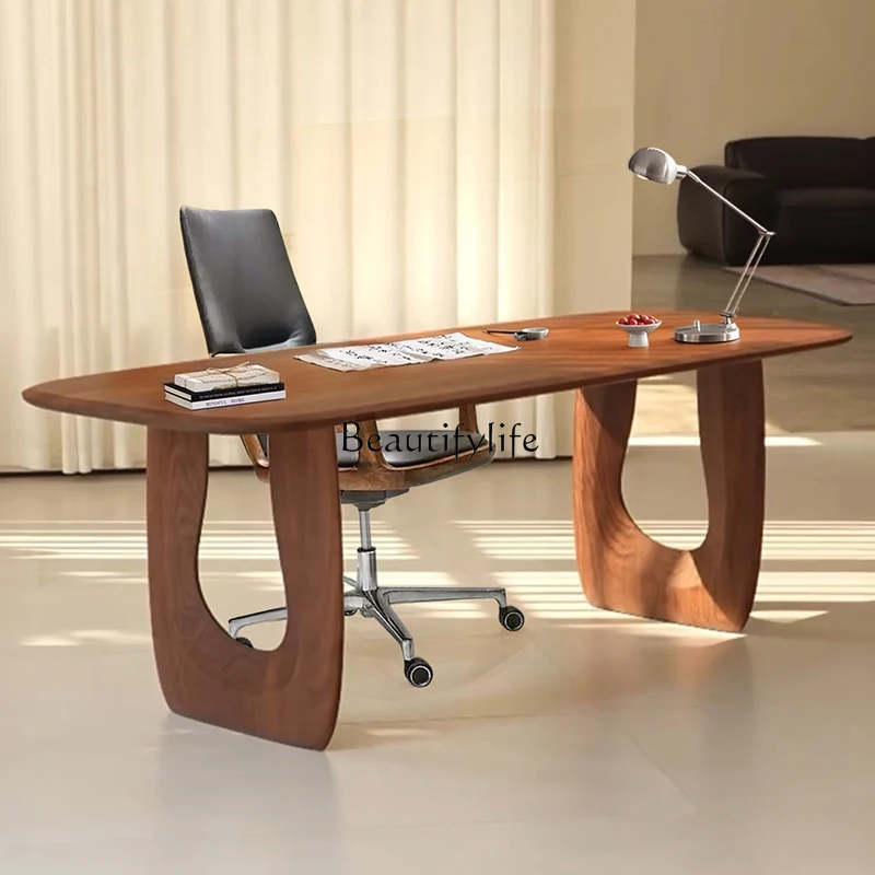 

Italian light luxury pure solid wood desk simple study writing desk medieval boss table