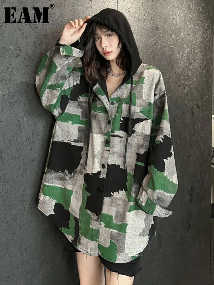 

[EAM] Camouflage Casual Long Denim Sweatshirt New Hooded Long Sleeve Women Big Size Fashion Tide Spring Autumn 2023 1DH6973