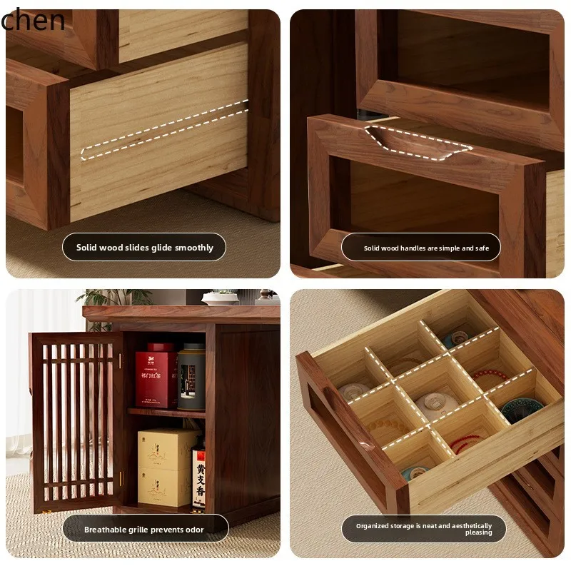 HT Modern Minimalist Tea Table Office Tea Table Balcony New Chinese Style Tea Brewing Table and Chair Set