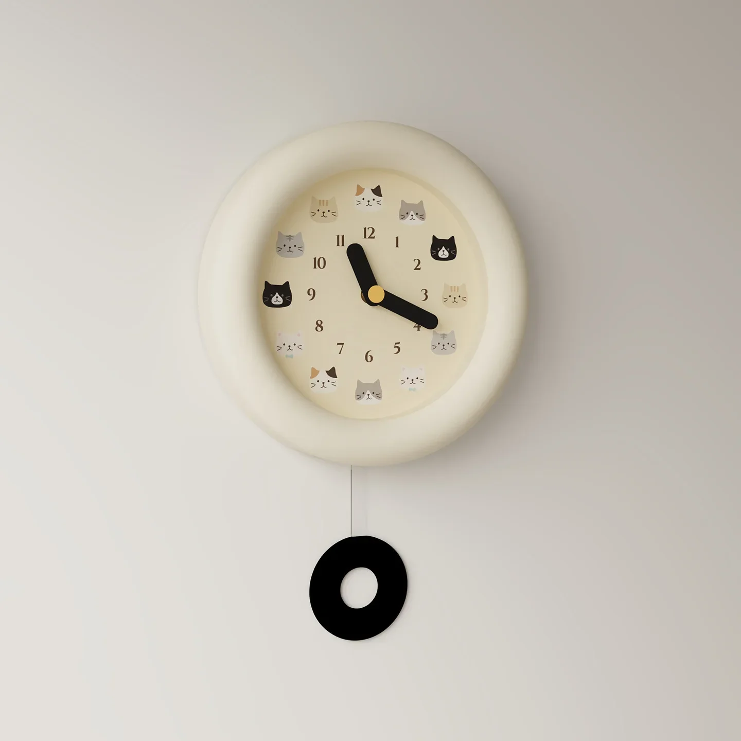 Cute Round Wall Clock with Cats Pattern Dial Silent Pendulum Clock Mute Clock for Kids Room Bedroom Living Room Home Decor Gifts
