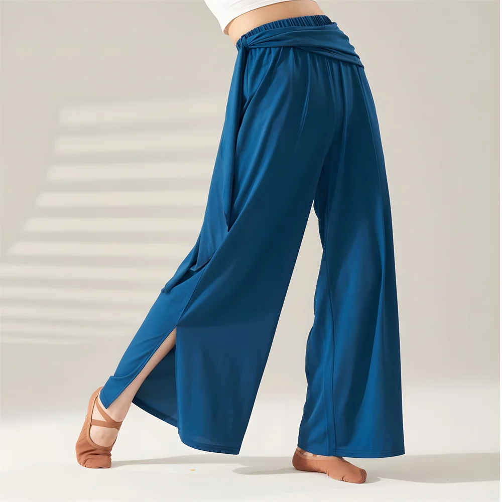 Pantalones de baile modernos sueltos para mujer, ropa de Yoga suave, baile clásico, Ballet, entrenamiento, pierna ancha, cintura alta, cordón