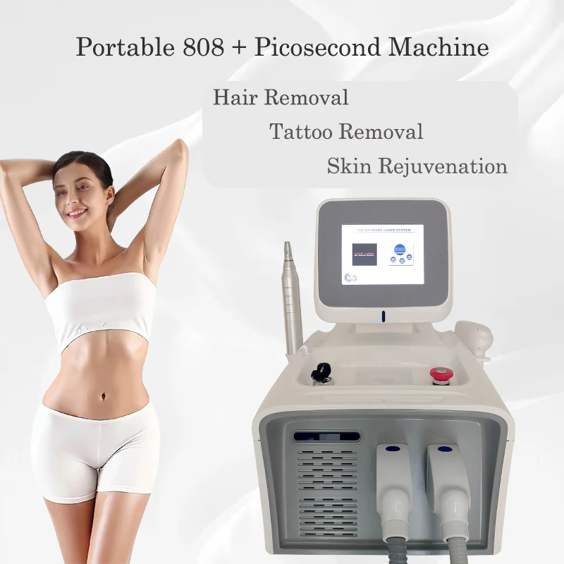 2 In 1 808nm Diode Laser Painless Tattoo Acne Removal Skin Rejuvenation Laser Hair Removal Machine Big Power Permanent Use