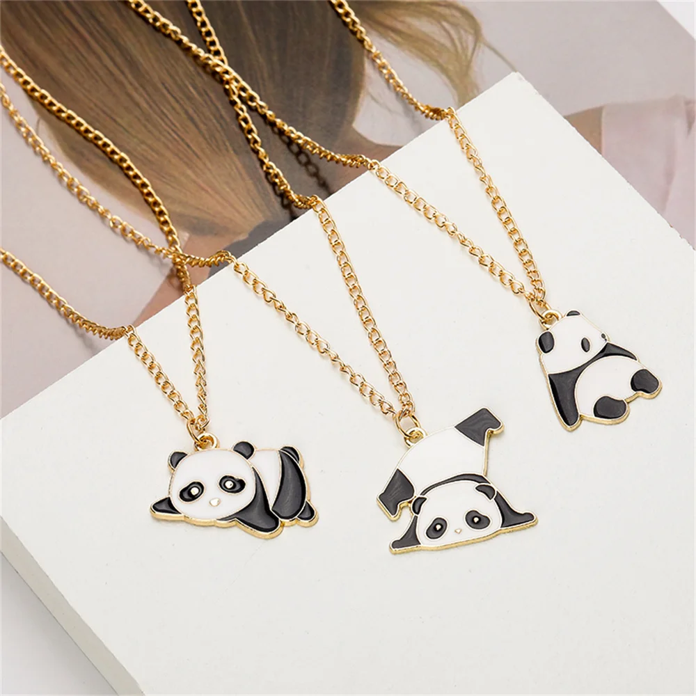 Cartoon Panda Necklace For Women Cute Fun Sports Panda Zinc Alloy Pendant Choker For Children Cartoon Panda Pendant Necklace