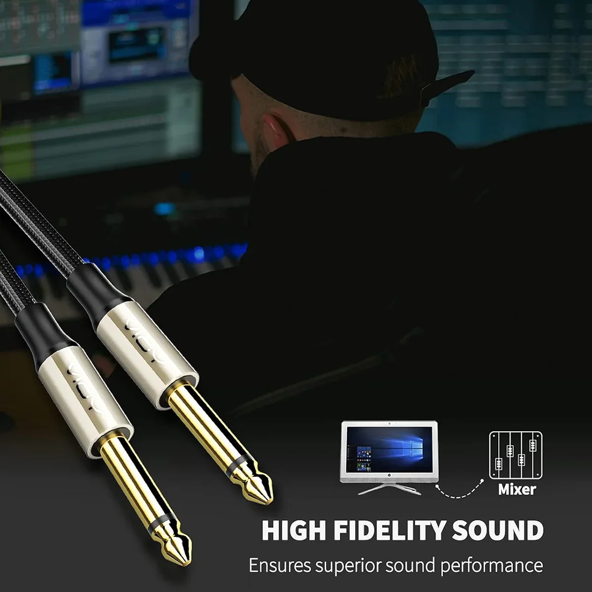 6.35 مللي متر كابل أداة الغيتار (2 حزمة) 6.35 مللي متر TS أحادية جاك غير متوازن الغيتار التصحيح الحبال للجيتار الكهربائي باس لوحة المفاتيح الخ