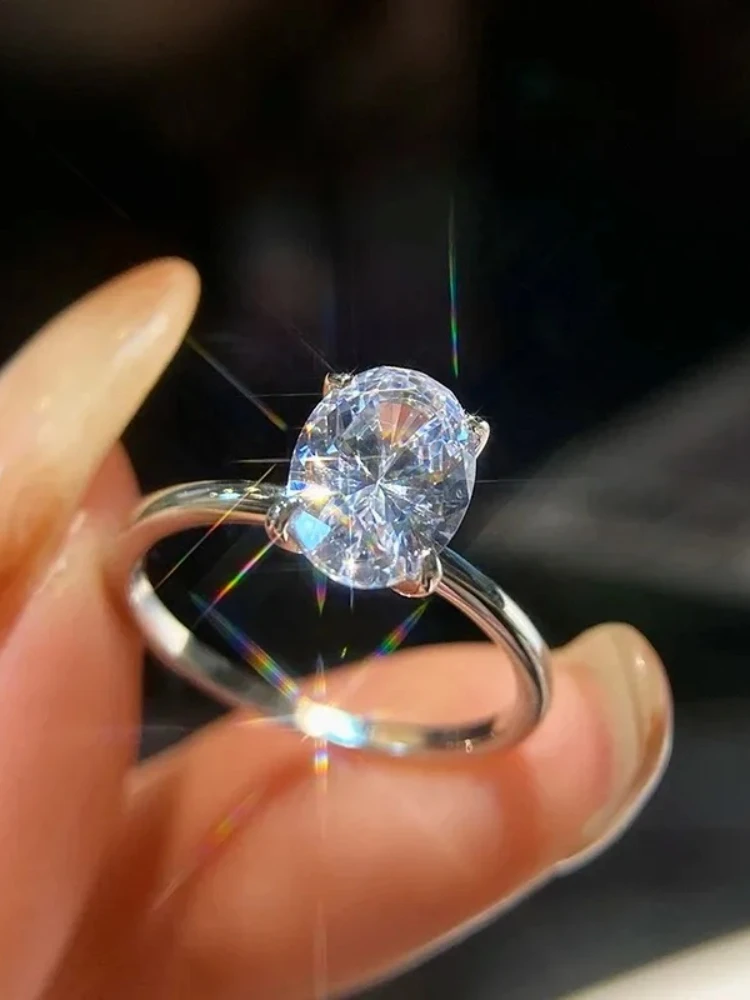 925 فضة زركونيا 1-3CT رائع لامعة البيضاوي حجر خاتم للنساء المشاركة الزفاف الفاخرة عالية الجودة غرامة مجوهرات