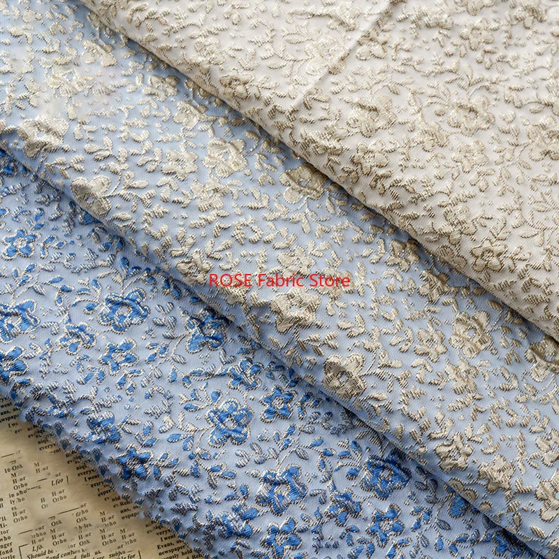 1 meter Yarn Dyed Embossed Gold Silver Floral Jacquard Fabric Stiff 3D Spring and Summer Luggage Dress Sewing Fabric