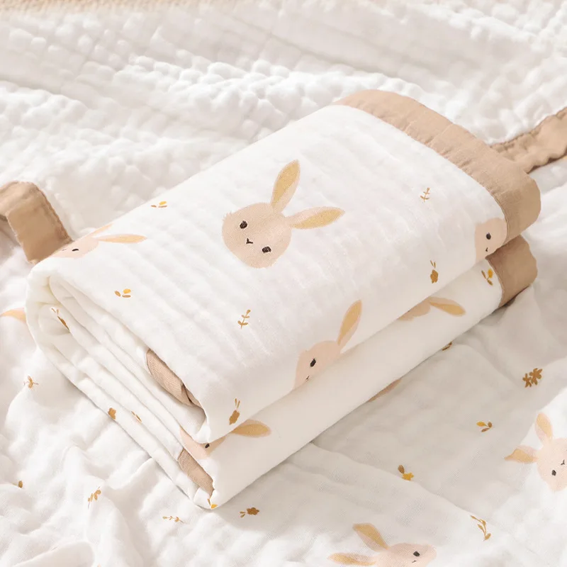 110X110cm 6-Layer Cotton Baby Swaddle Blanket Newborn Wrap Gauze Bath Towel Soft Breathable with Cute Printing Baby Towel