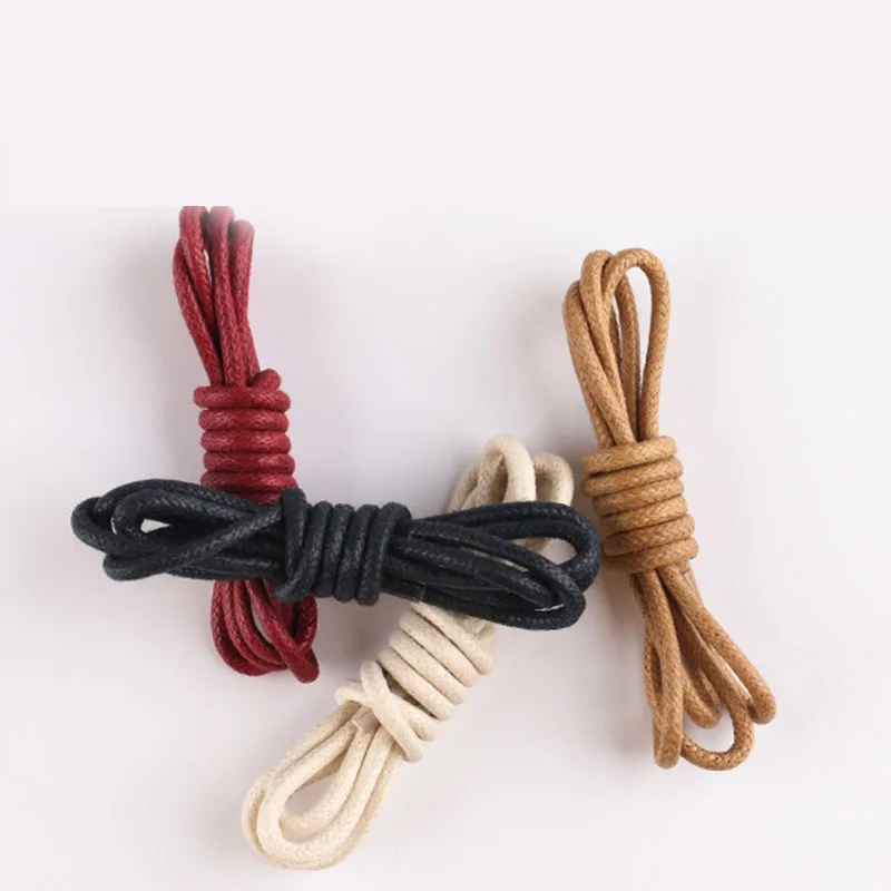1Pair Round Waxed Cotton Shoelaces Multi Color Replacement Shoe Laces For Leather Boots Dress Shoes Casual Oxford Shoes