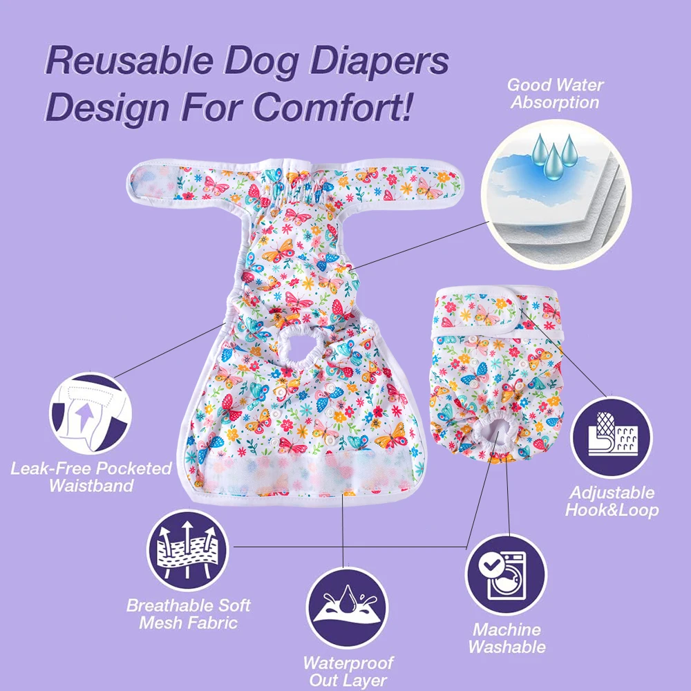 1pc Washable Female Dog Diapers  Doggie Reusable Small Medium Large Dog Diapers for Doggy Puppy Female in Period