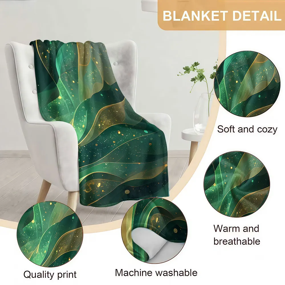 Green Gold Silk Fluid Soft Warm Flannel Blanket Lightweight Cozy Christmas Halloween Home Decor Room