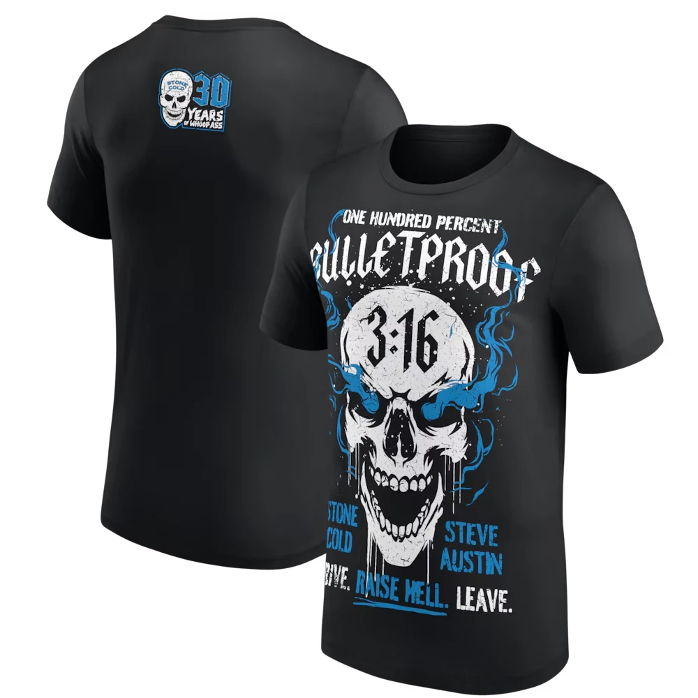 Men's Black Stone Cold Steve Austin 30th Anniversary Bulletproof T-Shirt 3D Printed Quick Dry Short Sleeve Sports Casual T-Shirt