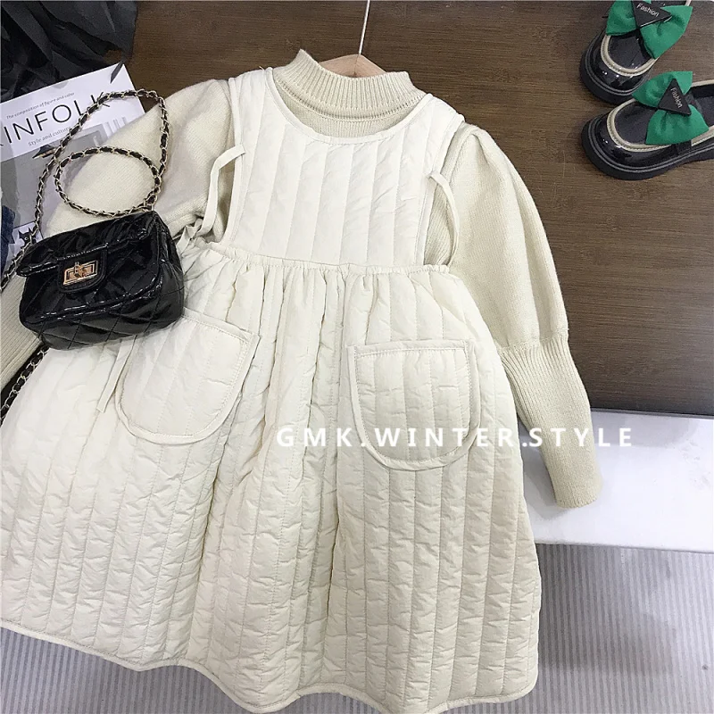 

Girls' Vest Dress Autumn Winter Thickened Cotton Vest Dress New Fashionable Dress Children's Baby Sweater