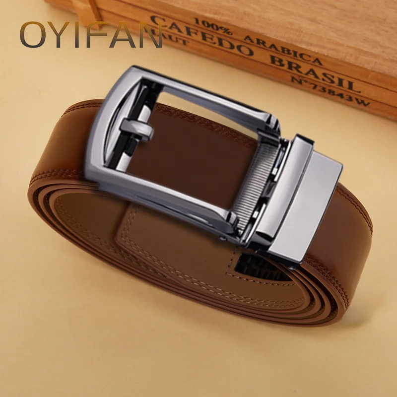 OYIFAN mannen Automatische Riem Bruin Ratelriem 115 cm-145 cm Maat Mode Mannen Lederen Riem mannen Gift