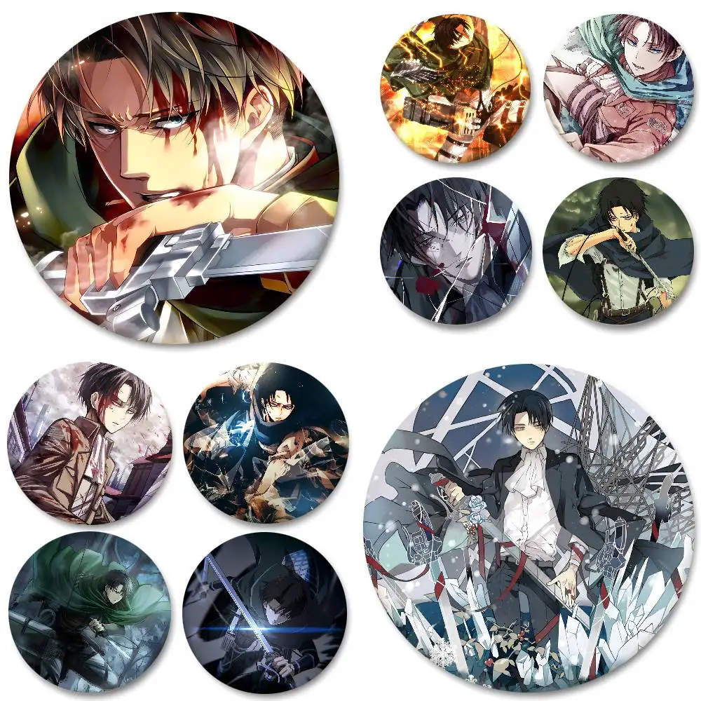Attack On Titan Anime Levi Ackerman Badges Round Badge Tinplate Coin Brooch Clothing Backpack Accessories Lapel Pin