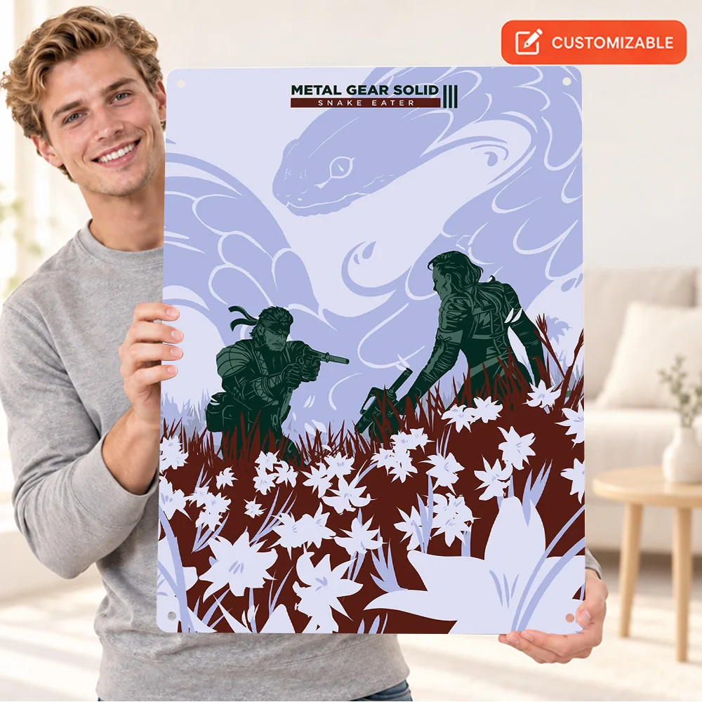 Metal Gear Solid 3 Snake Eater Printed Poster Personalized Aluminum Sign White Flowers Battlefield Graphic Wall Art For Bedroom