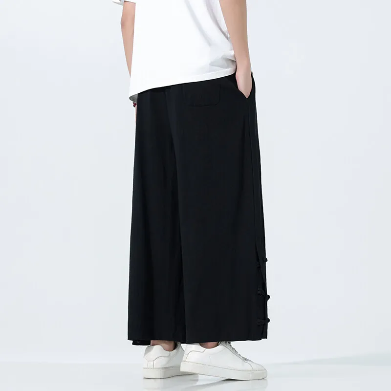 Summer Ankle-Length Pants Men Fashion Chinese Style Casual Loose Harem Pants Man Lightweight Straight Wide Leg Pants Men M-5XL