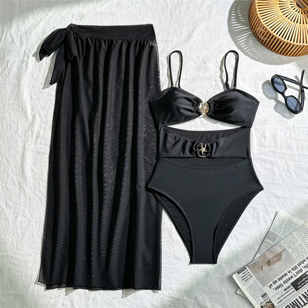 Sexy Badeanzug mit Sarong-Ausschnitt und Metallring für Damen, einteiliger Badeanzug, Damen-Badeanzug mit Knoten und hohem Beinausschnitt, Badebekleidung, Badeanzug V6277 – Detail 21