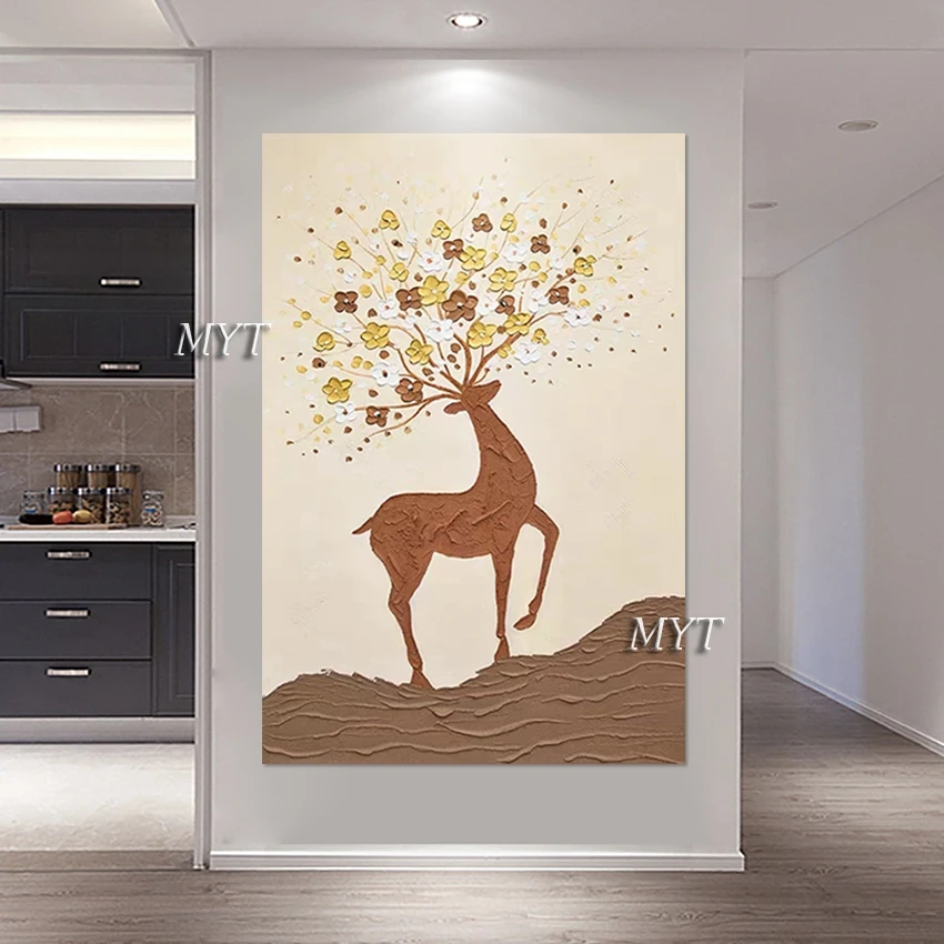 

Художественные впечатления, картины, холст, картина с оленем, безрамное абстрактное животное, цветы, настенный акриловый дизайн, текстурированное украшение