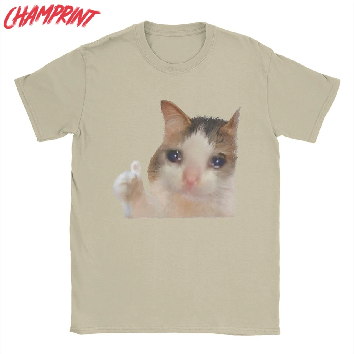 Crying Cat Thumbs Up Crying Cat Meme T-Shirt Men Funny Cotton Tee Shirt O Neck Short Sleeve T Shirt Printed Clothing