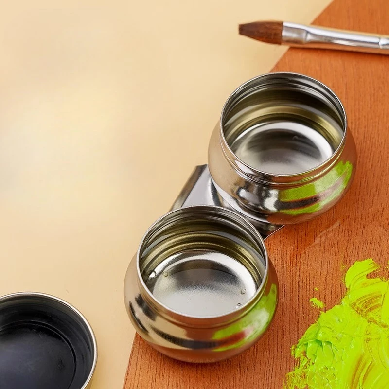 Stainless Steel Single / Double Dipper Palette Cup Oil Container Paint Megilp Turpentine Solvent Container with Screw Cap Art