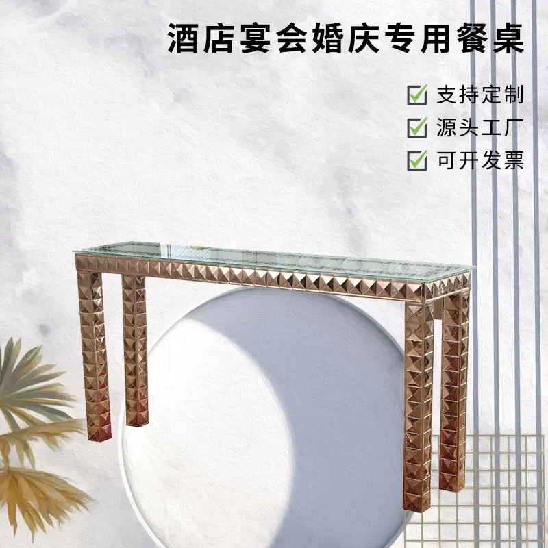 Premium Italian Minimalist Tempered Glass and Stainless Steel Dining Table for Hotel Clubhouse Wedding Custom Furniture for