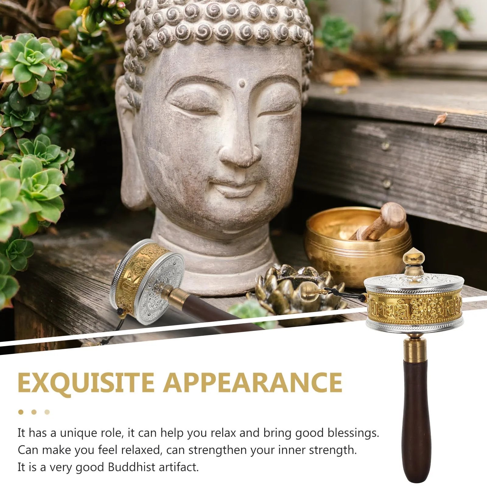 

Creative Hand-Cranked Prayer Wheel Golden Buddhist Artifact Home Decor Exquisite Workmanship Relaxation Blessing