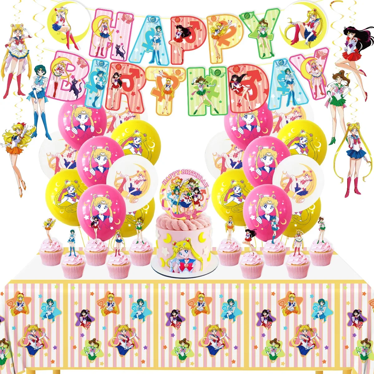 Sailor Moon Latex Foil Balloons Cute Princess Ballons Beautiful Girl Hero Cake Topper Happy Birthday Banner Party Decoration Toy