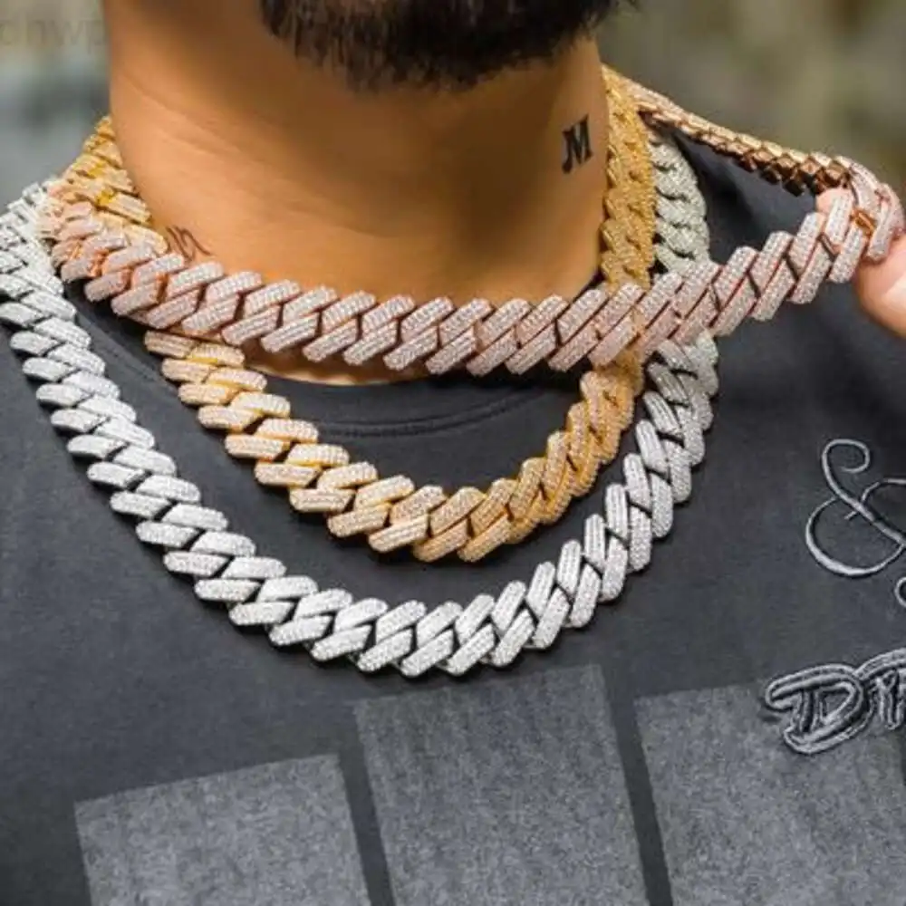 

Hip Hop Jewelry Chain Necklace Fashion Men Miami 18k Solid Gold Jewelry Custom Full Diamond Moissanite Cuban Link Chain Price