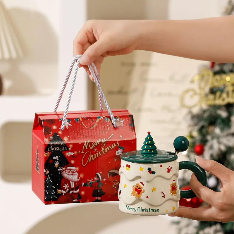 

Hot-selling Christmas cups, creative ceramic cups, Christmas holiday mugs, souvenir gifts, water cups with LIDS