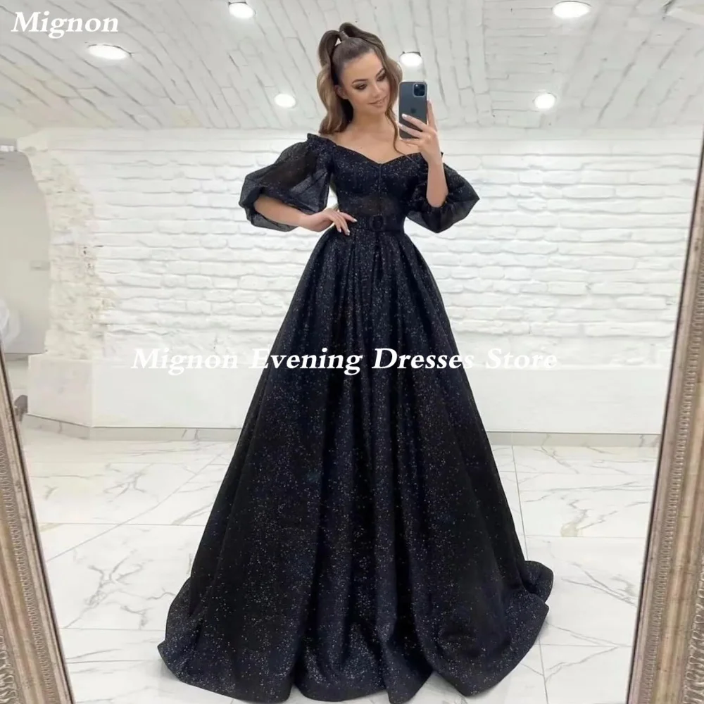 

Mignon Satin A-line Off-the-shoulder Arab Ruffle Prom Gown Floor-length Saudi Elegant Formal Evening Party Dress for Women 2023