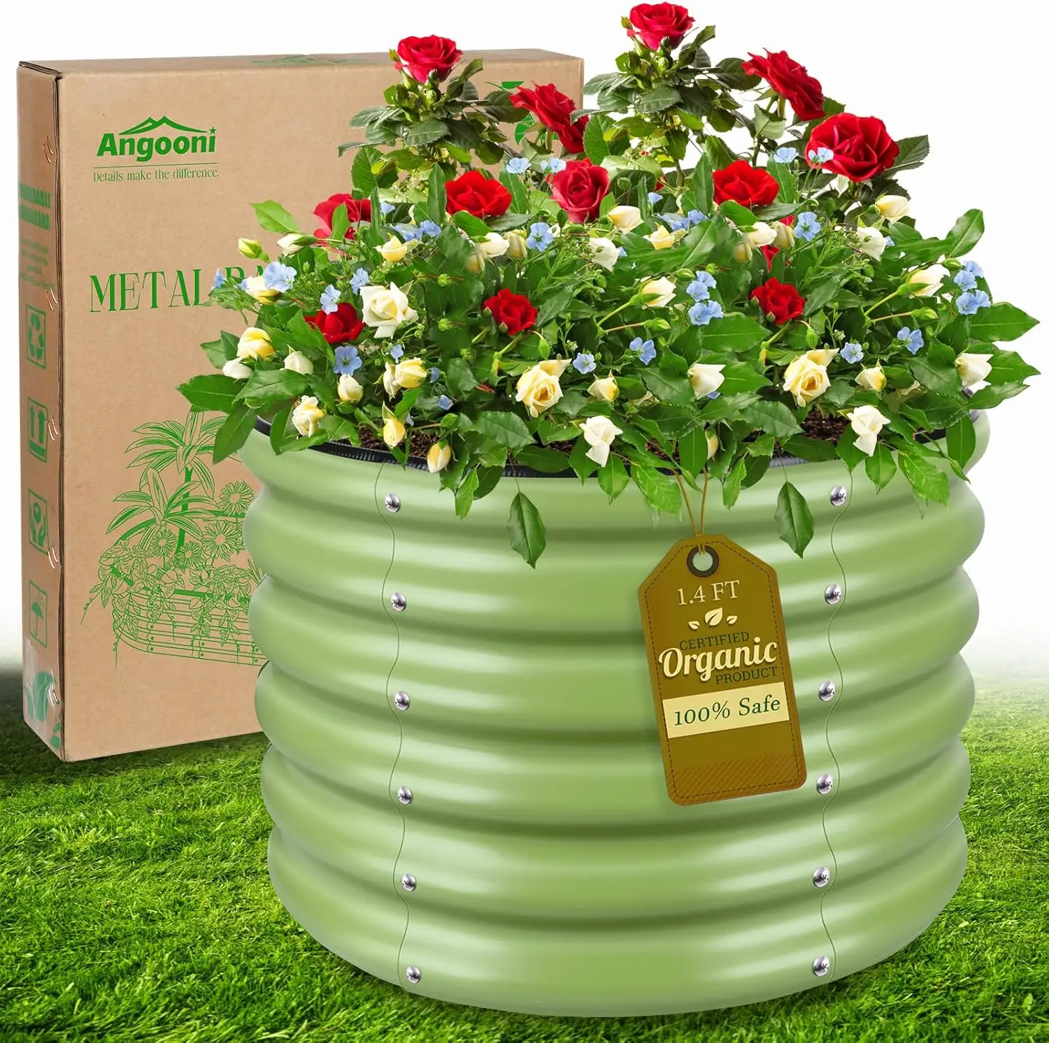 

Galvanized Raised Garden Bed 2x2x1.4ft, Deep Metal Planter Box for Vegetables Flowers Fruits, Matcha Green Outdoor