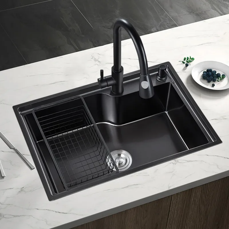 3mm Thickened Stainless Steel Nano Step Basin 6242 Black Diamond Manual Single Kitchen Sink Compatible with Dishwashers