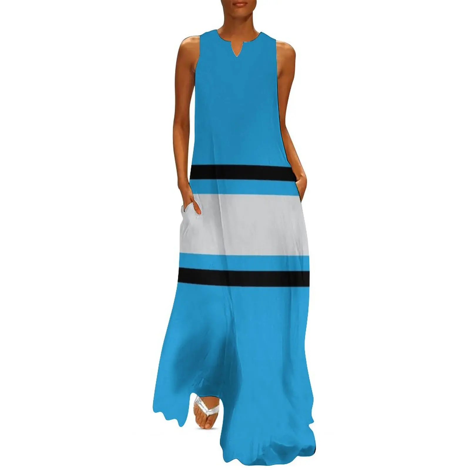 

Light Blue, Black, & Gray Power Stripe Long Dress Women's skirt Beachwear Woman's evening dress Dress