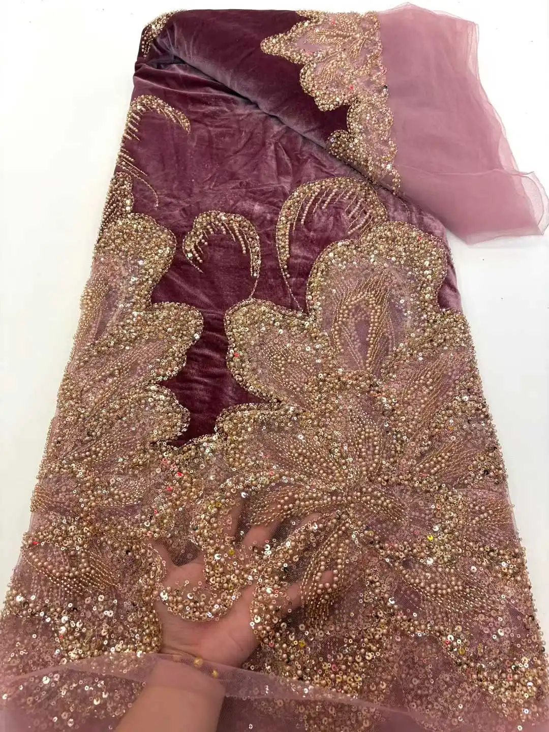 Tessuto di pizzo pesante con perline di velluto africano 2026 Pizzo ricamato con paillettes francesi nigeriane di alta qualità per cucito di abiti da festa