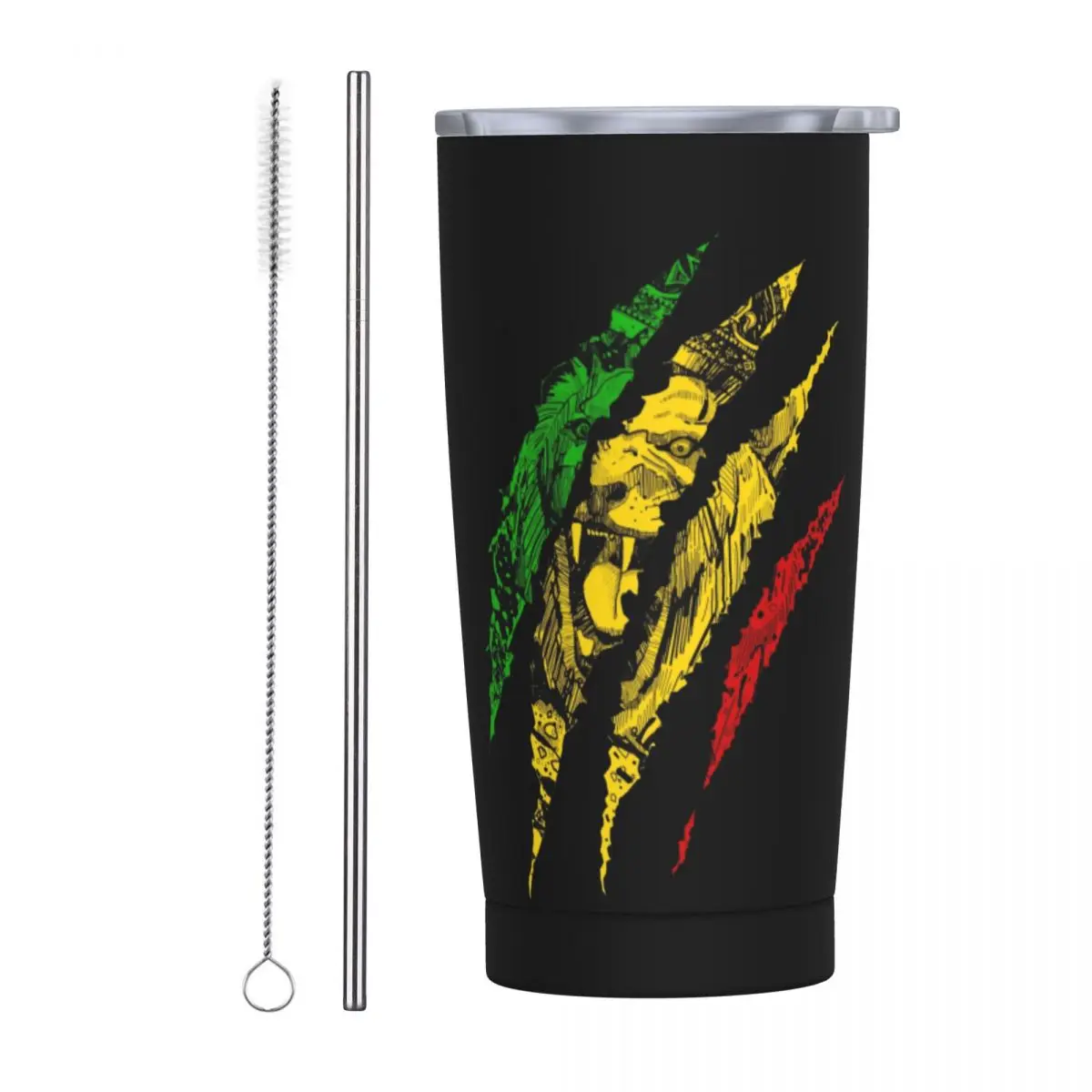 Lion Of Judah King Rasta Reggae Tumbler Vacuum Insulated Jamaica Coffee Cups with Lid Straw Double Wall Mug Spill Proof, 20oz