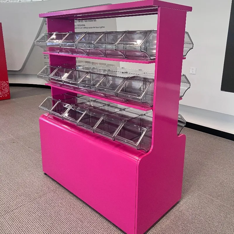 

Customized Candy Shelf Stand Plastic Food Bin Pick and Mix Stackable Bins Candy Display Racks With Food Bins for Shop