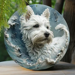 Aluminum Sign Faux Resin Painting Round Sign Room Decoration Valentine's Day Gifts West Highland White Terrier Theme Decoration