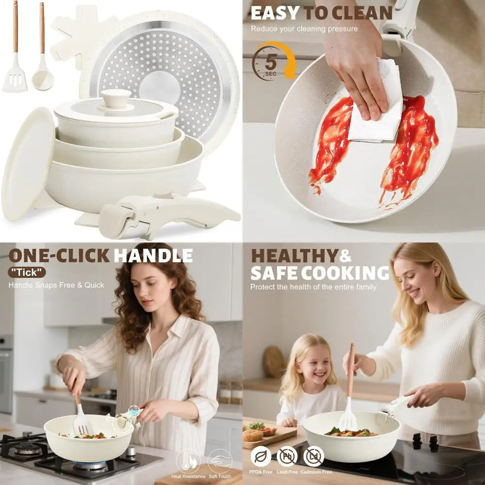 

Набор кастрюль и сковороды numola, 10 шт., антипригарный, со съемной ручкой, набор керамической посуды для штабелирования, индукционная кухонная посуда