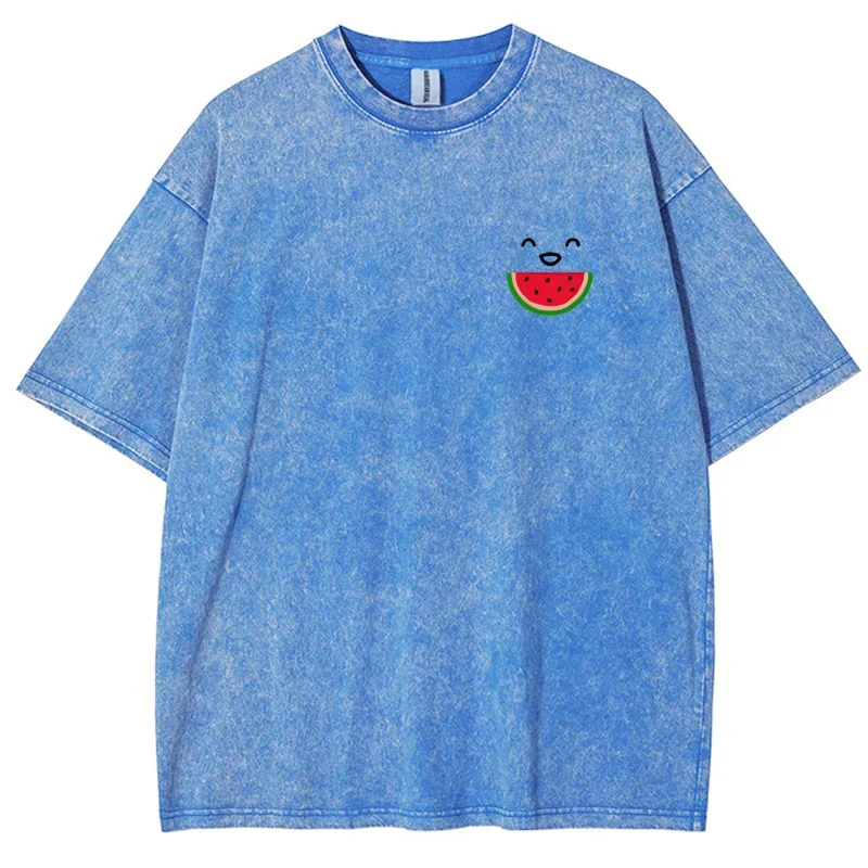 Cartoon Watermelon Printed T-Shirt Casual Top Short Sleeve Minimalist Style Comfortable And Fresh 2025