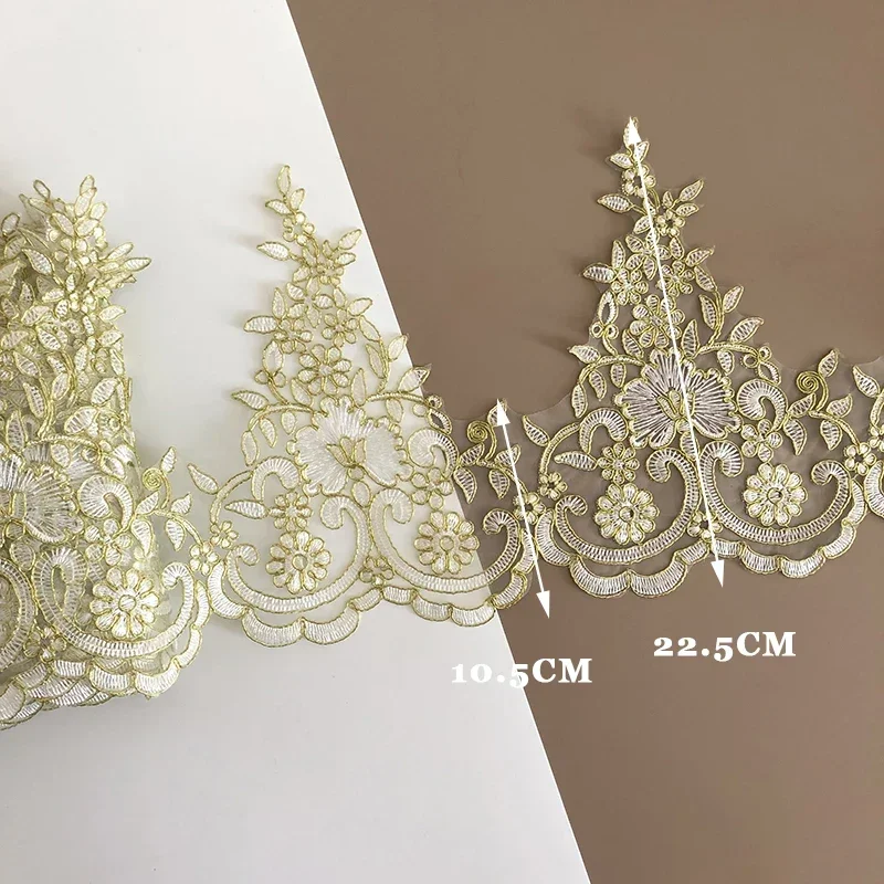 1Yard Gold Line Cording Fabric Flower Venise Venice Mesh Lace Trim Applique DIY Sewing Craft For Bride Wedding Dresses Dec