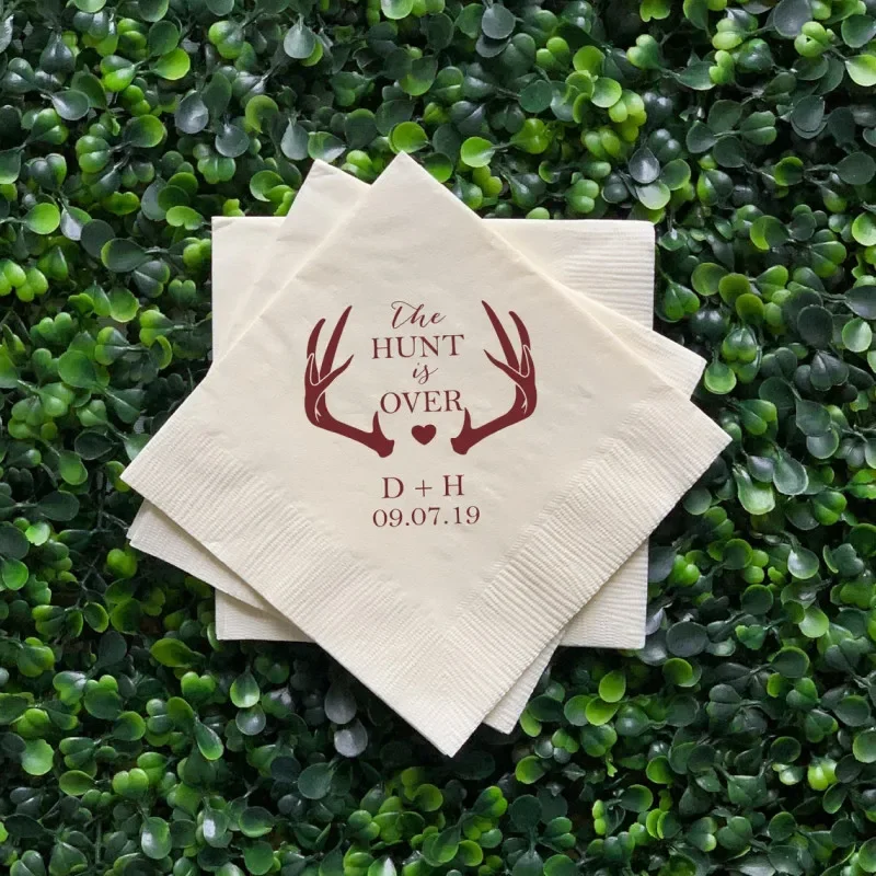 

Custom Bar Napkins |The Hunt is Over Wedding Napkins | Rehearsal Dinner | Engagement Party | Personalised Wedding Napkins 50pcs