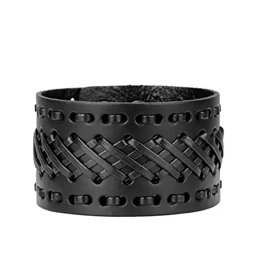 Punk Leather Wristbands for Men Bracelets Handmade Wide Cuff Bangle Braided Jewelry Black Brown Adjustable Teen Father's Gift