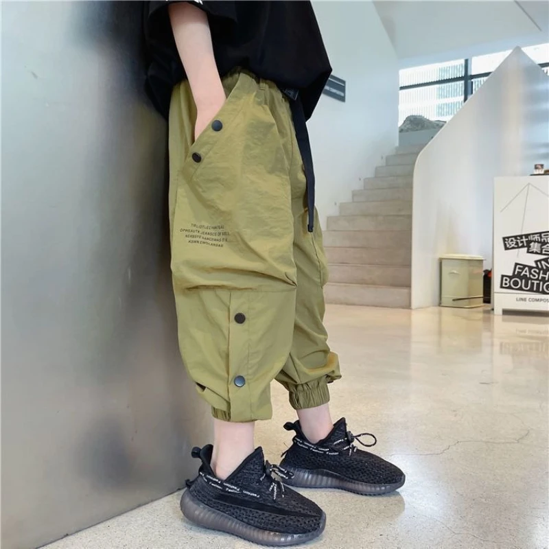 New 2026 Boys Kids Anti-Mosquito 9/10 Length Lightweight Casual Pants Summer Stylish Middle Kids Clothing 3