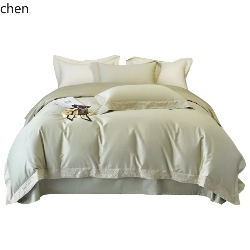 HYS 120S satin long-staple cotton bed sheet four-piece set, 100% cotton 1.8m fitted sheet, pure cotton duvet