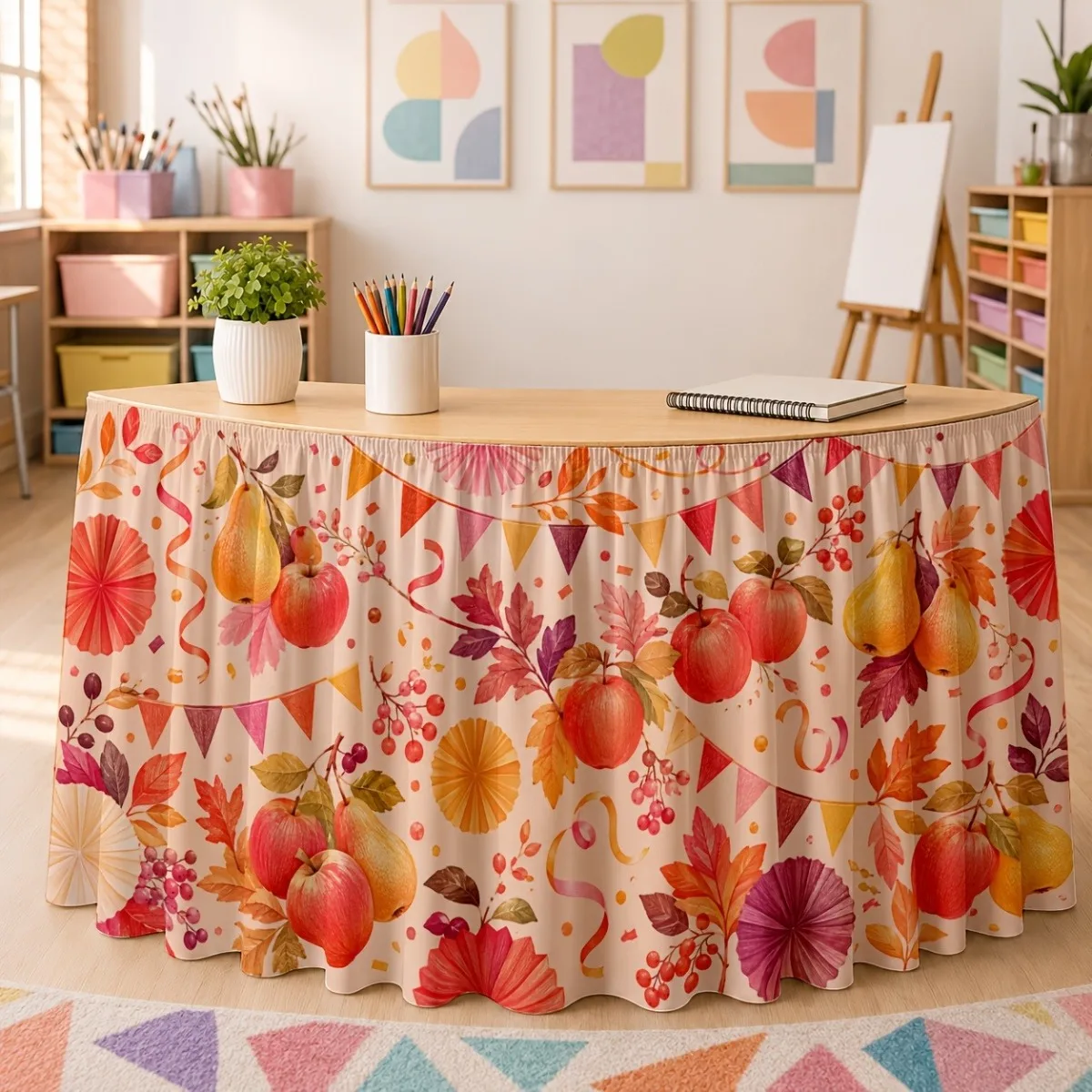 1pc Party Tablecloth, Party Table Skirt, Autumn Harvest Table Skirt, Retro Country Style Party Tablecloth and Skirtzyc