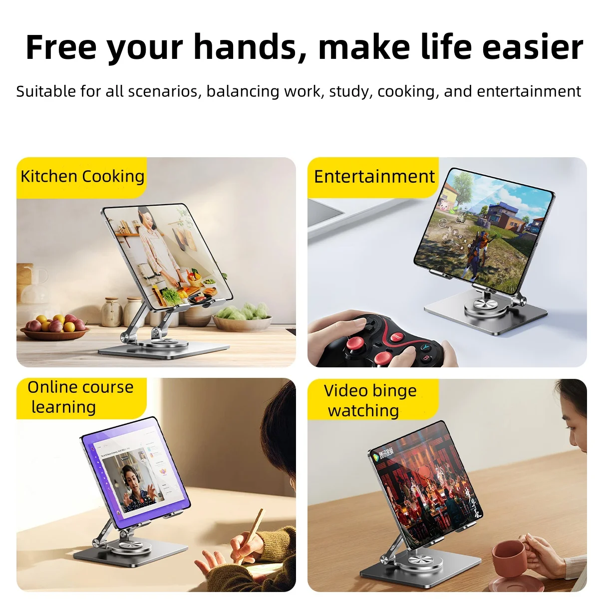 Tablet Holder For iPad Pro Stand 360° Rotation Portable Foldable Aluminum Desktop Bracket Support For Xiaomi Samsung Tab Laptop
