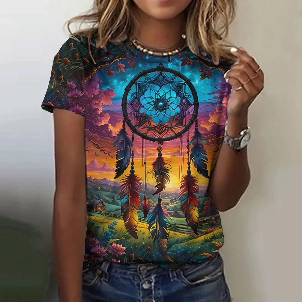 Summer Dreamcatcher 3D Print T-shirts Women Streetwear Casual Vintage Y2k Short Sleeve T Shirt O-neck Tees Tops Clothing