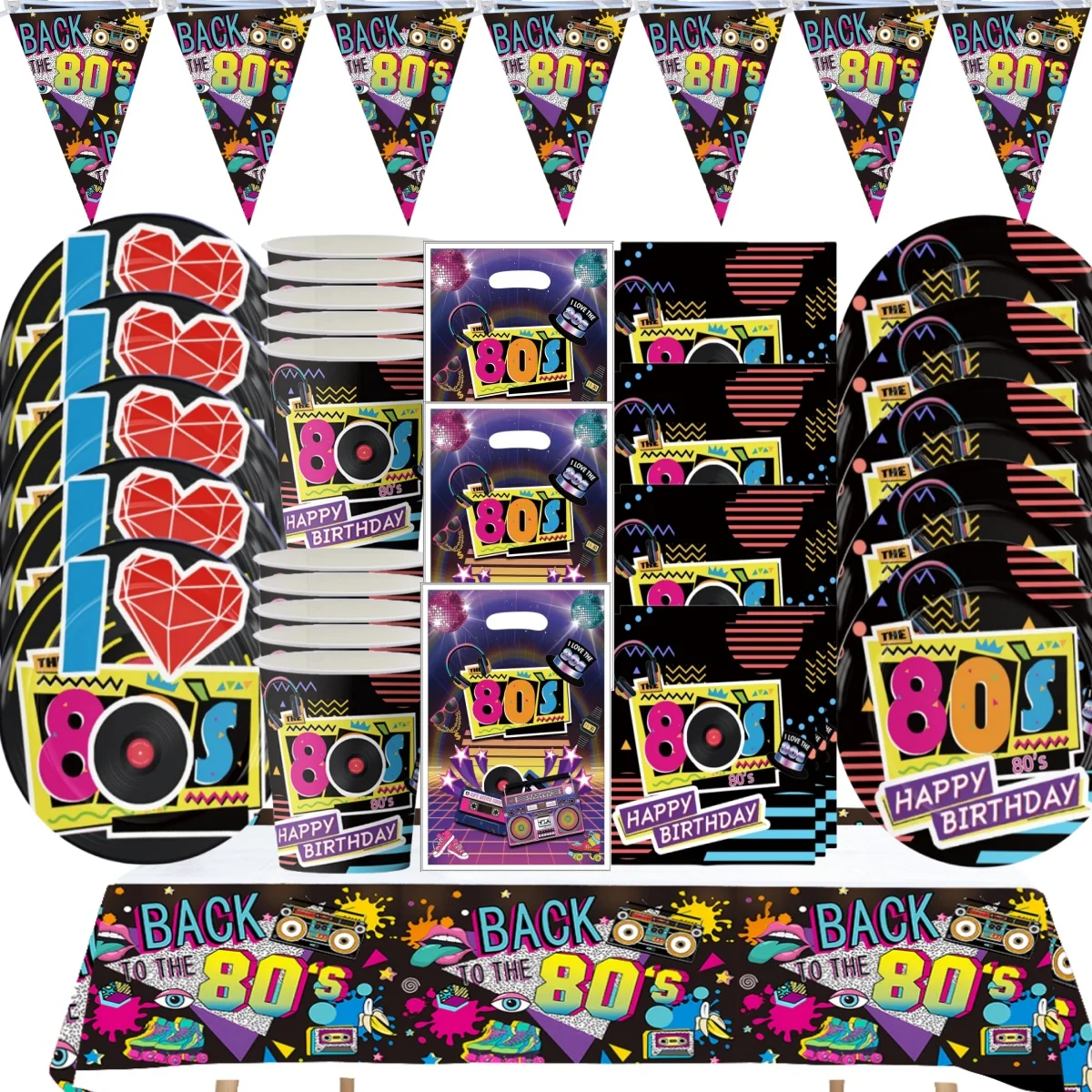 Hip Hop 80‘ Birthday Decor 20/10pepole 1980s Disposable Tableware Plate Tablecloth Retro Disco Back to 80s Adults Party Supplies