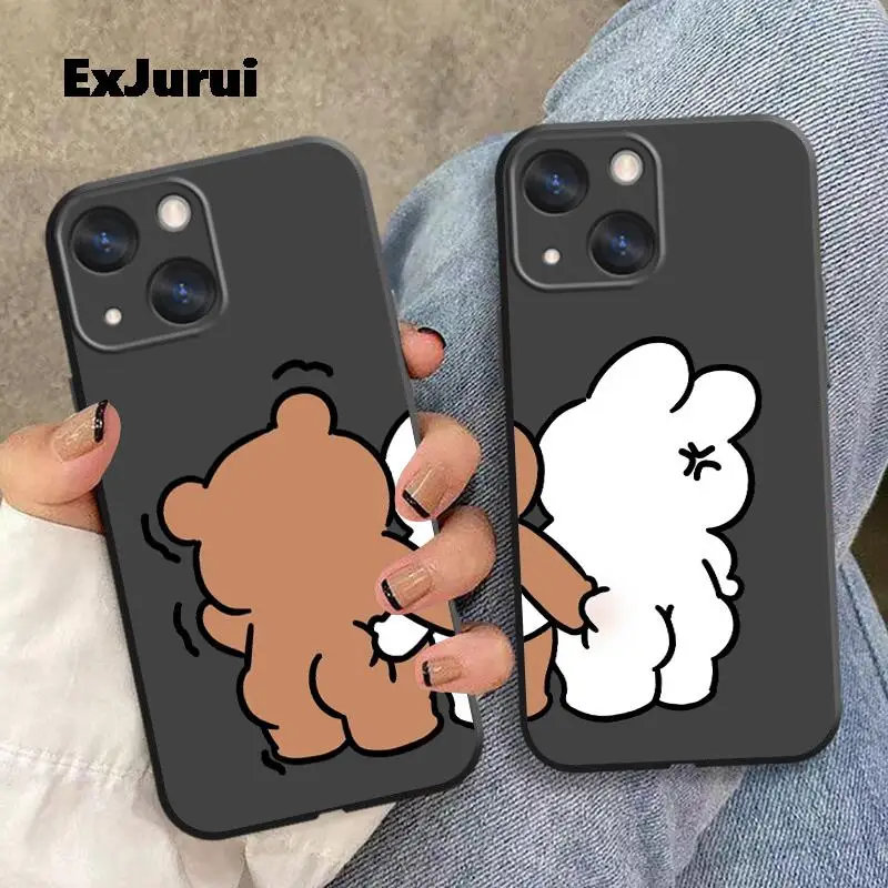 Funny Bear Bunny Couple Phone Case for IPhone 14 13 12 11 Pro XS Max Mini 7 8 14 Plus SE2 X XR Shockproof Cover Capa Fundas Skin